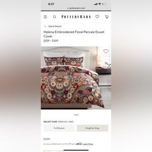 King/cal King pottery barn duvet cover